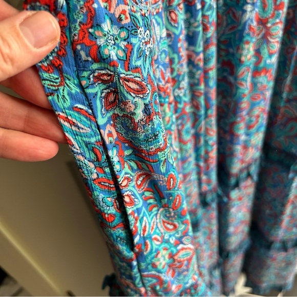 EUC J Jill blue/teal paisley dress. Size Small. Ruffles. Lightweight and flowy - Picture 9 of 12